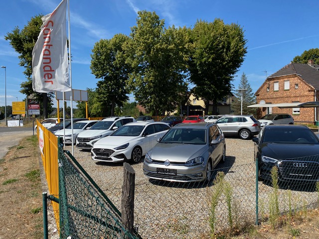 Gebrauchtwagen in Vetschau | Reifendienst Böhme in der Nähe Eine Auswahl an Gebrauchtwagen, darunter ein grauer VW Golf, auf einem Händlerplatz in Vetschau. Reifendienst Böhme in der Nähe.